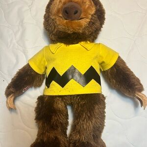 Build-A-Bear sloth Plush with Yellow and Black Zigzag Shirt